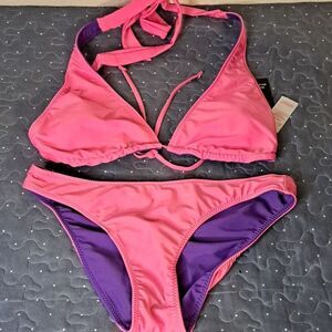 No Boundaries purple / pink reversible triangle bikini set - New